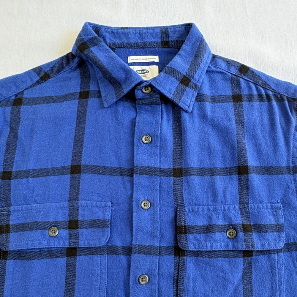 Old Navy Mens Blue Black Plaid Double Brushed Flannel Shirt Built-In Flex Small